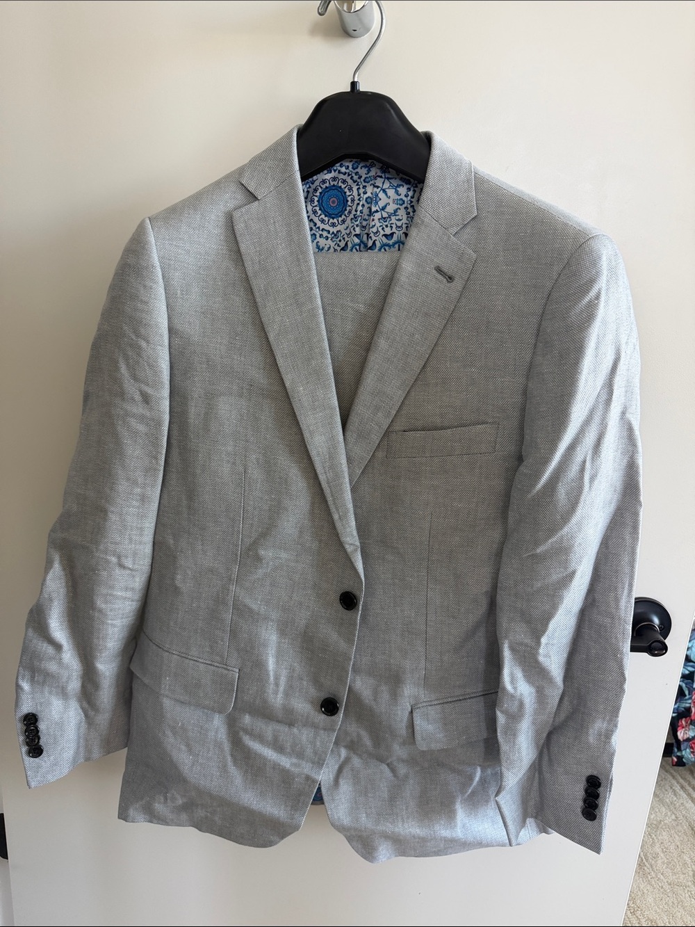 Men's Light Gray Linen-Blend Suit Jacket - Tailored Notch Lapel
